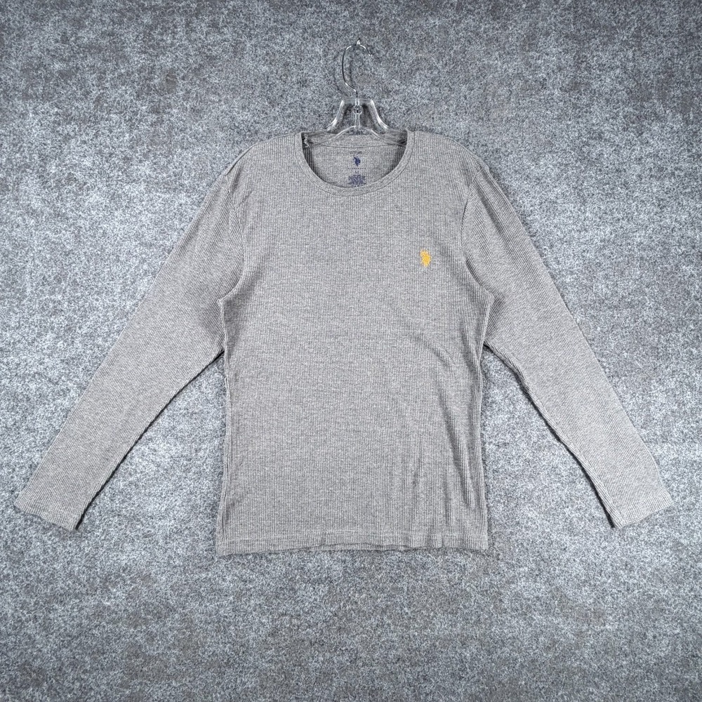 US Polo Assn Sleepwear Shirt Mens M Heather Gray Cotton Crew Neck Long Sleeve